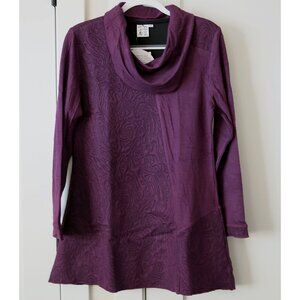 NWT Parsley & Sage Women's Purple Cowl Neck Stretch Mixed Knit Tunic - M